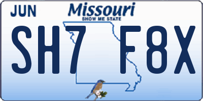 MO license plate SH7F8X