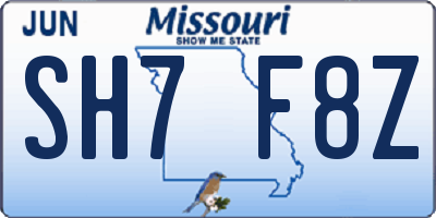 MO license plate SH7F8Z