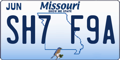 MO license plate SH7F9A