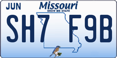 MO license plate SH7F9B