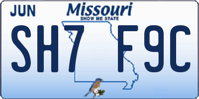 MO license plate SH7F9C