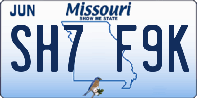 MO license plate SH7F9K
