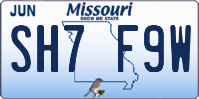 MO license plate SH7F9W