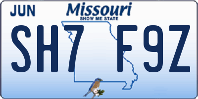 MO license plate SH7F9Z