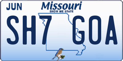 MO license plate SH7G0A