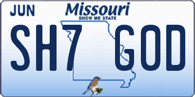 MO license plate SH7G0D