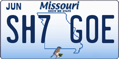 MO license plate SH7G0E