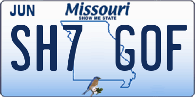 MO license plate SH7G0F