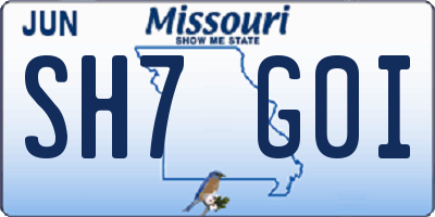 MO license plate SH7G0I