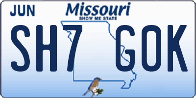 MO license plate SH7G0K