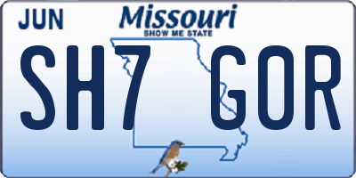 MO license plate SH7G0R