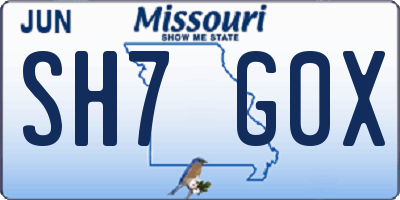 MO license plate SH7G0X