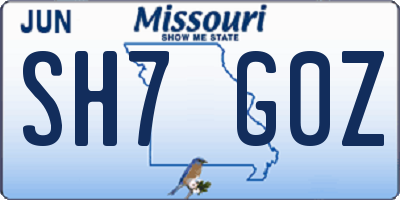 MO license plate SH7G0Z
