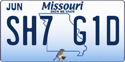 MO license plate SH7G1D