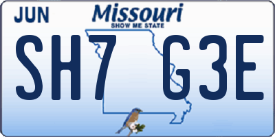MO license plate SH7G3E