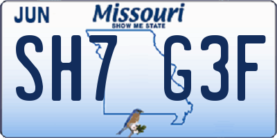 MO license plate SH7G3F