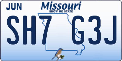 MO license plate SH7G3J