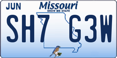 MO license plate SH7G3W