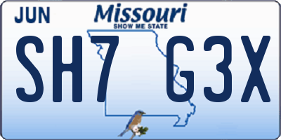 MO license plate SH7G3X