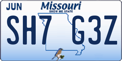 MO license plate SH7G3Z