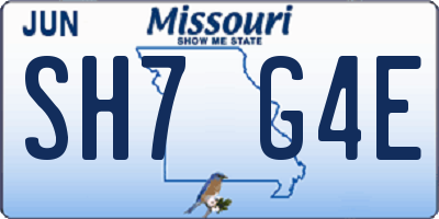 MO license plate SH7G4E