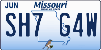 MO license plate SH7G4W