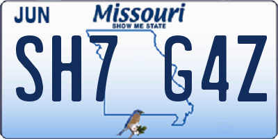 MO license plate SH7G4Z