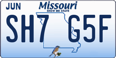 MO license plate SH7G5F