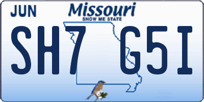 MO license plate SH7G5I