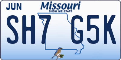 MO license plate SH7G5K