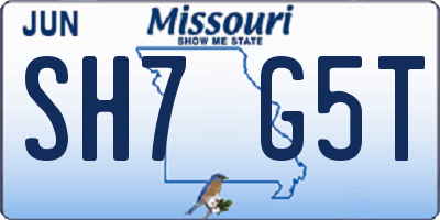 MO license plate SH7G5T