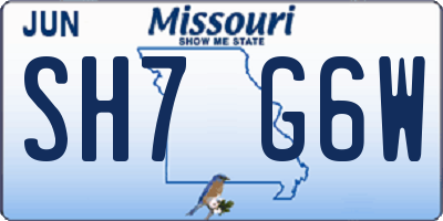 MO license plate SH7G6W