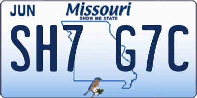 MO license plate SH7G7C