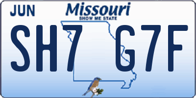 MO license plate SH7G7F