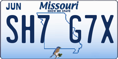 MO license plate SH7G7X