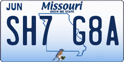 MO license plate SH7G8A
