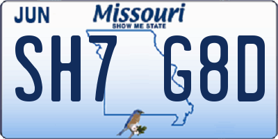 MO license plate SH7G8D