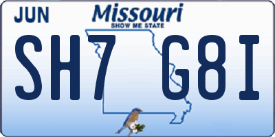 MO license plate SH7G8I