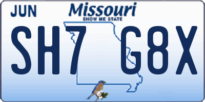 MO license plate SH7G8X