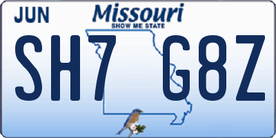 MO license plate SH7G8Z