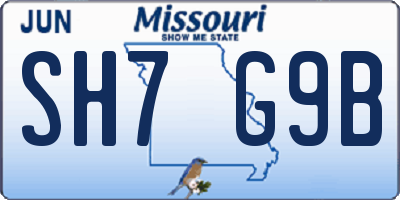 MO license plate SH7G9B