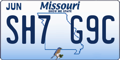MO license plate SH7G9C