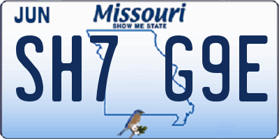 MO license plate SH7G9E