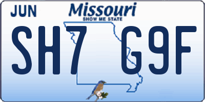 MO license plate SH7G9F