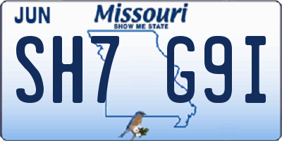 MO license plate SH7G9I