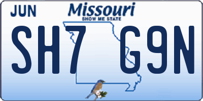 MO license plate SH7G9N