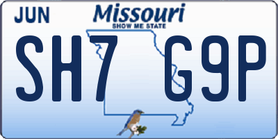 MO license plate SH7G9P
