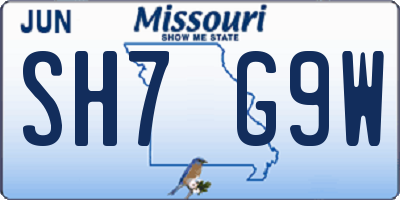 MO license plate SH7G9W