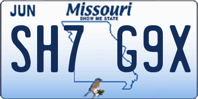 MO license plate SH7G9X