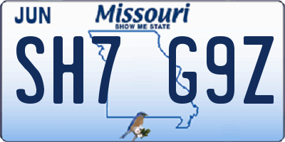 MO license plate SH7G9Z